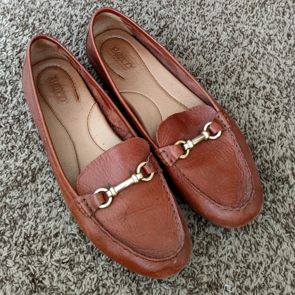 Born Leather Loafers with Gold Buckle, size 11